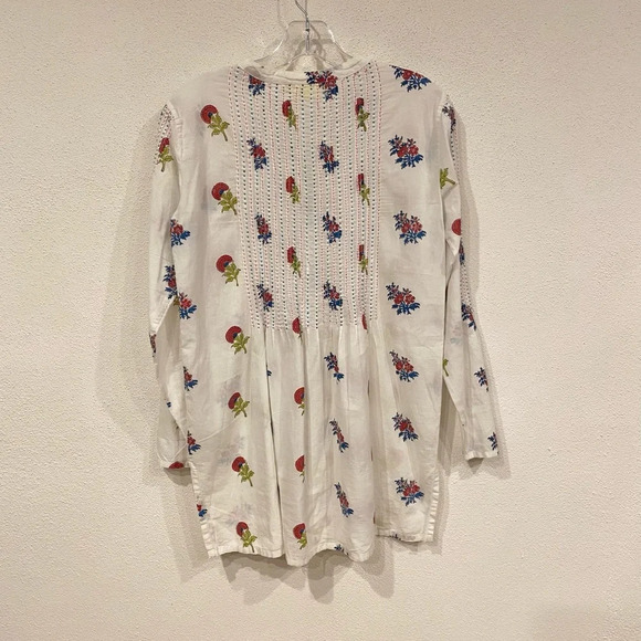 Roberta Roller Rabbit White Tunic 3/4 Sleeve Sequins Floral 100% Cotton Size XS - Picture 4 of 4